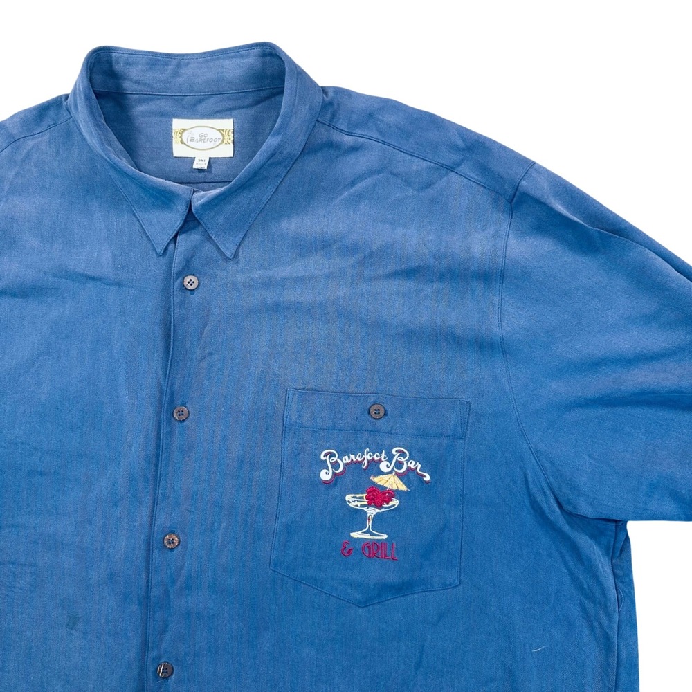 Go Barefoot Men's 3XL Blue Herringbone Barefoot Bar Grill Tropical Shirt Silk